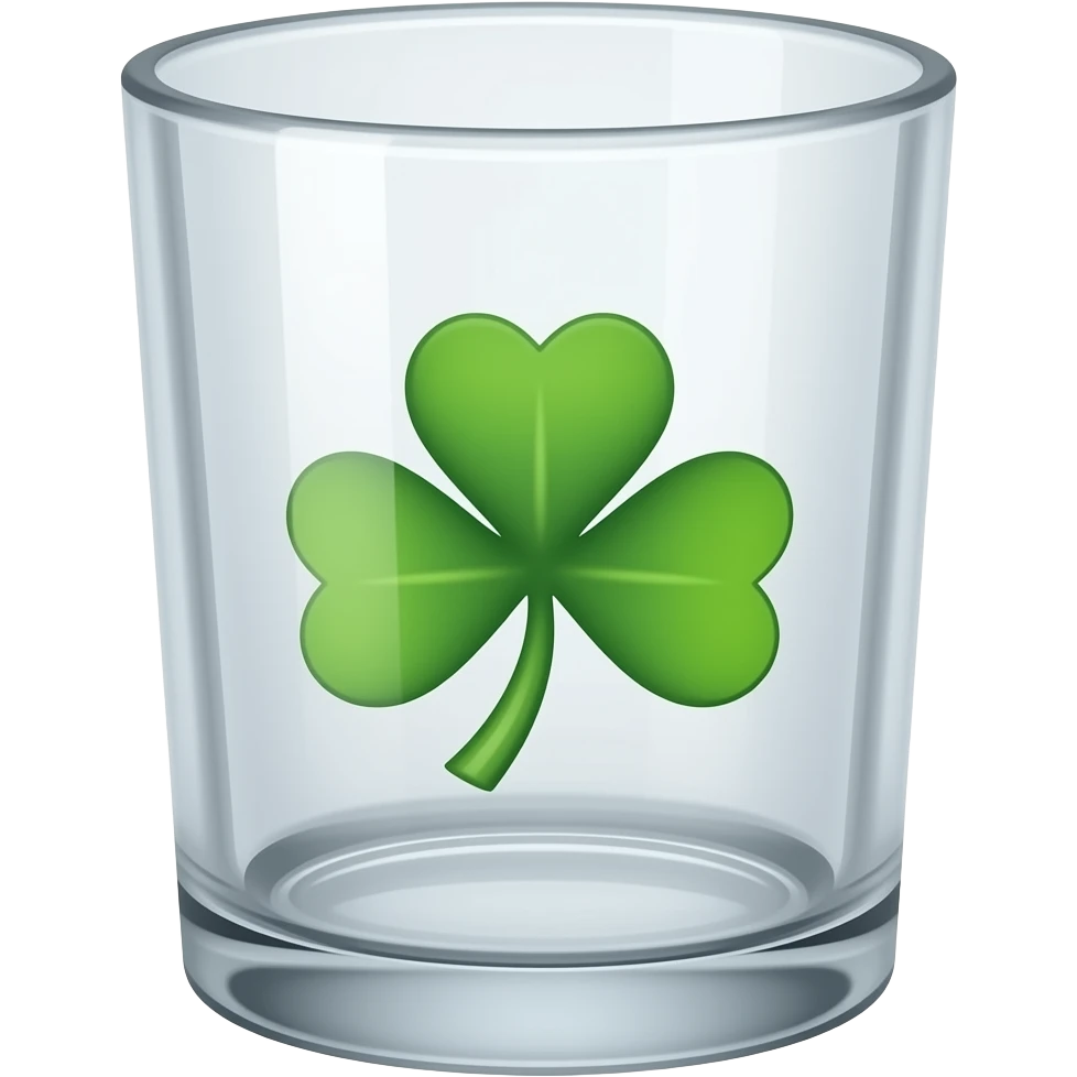 McCarthy's Irish Pub: 3D emoji style, glossy surface, soft shadows, white background, centered, no text, pint glass with four leaf clover on it, bright green, emoji