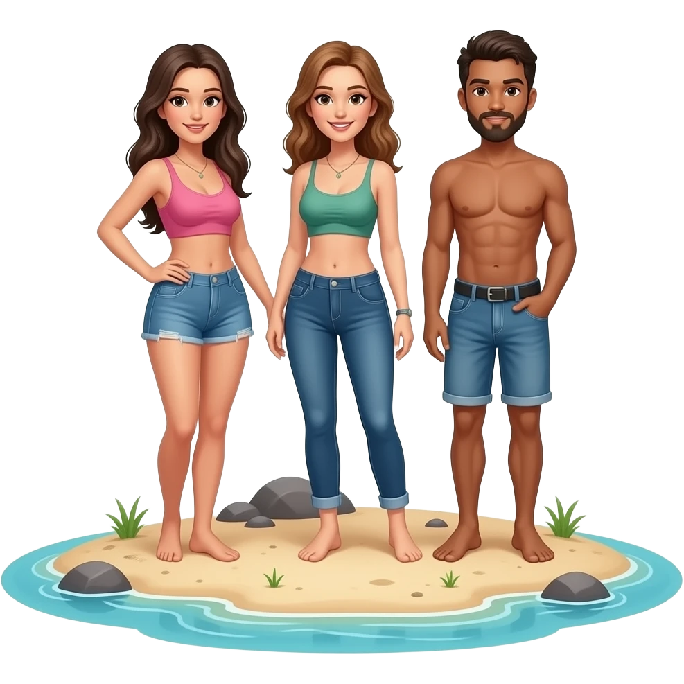 Three lesbian women and one man on a deserted island emoji