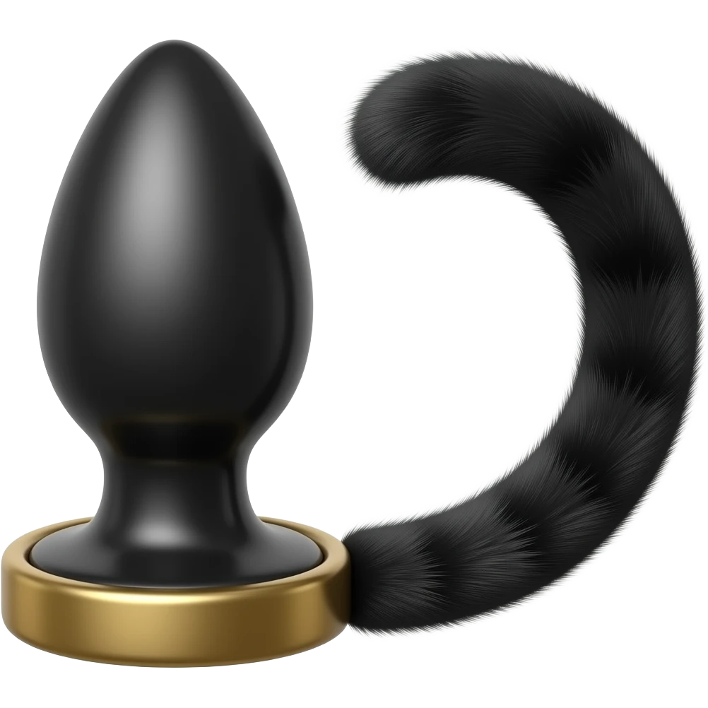 butt plug with a furry black kitten tail sex toy emoji