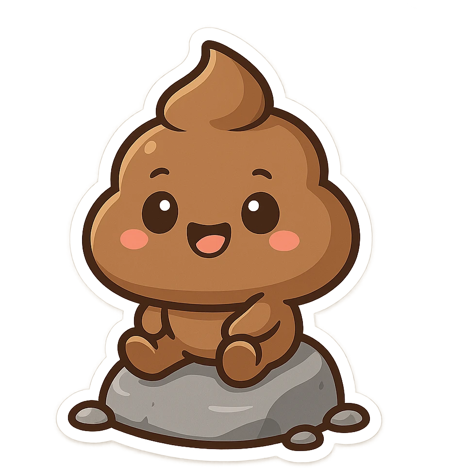a cartoon poop emoji sitting on top of a gray rock, playful style emoji