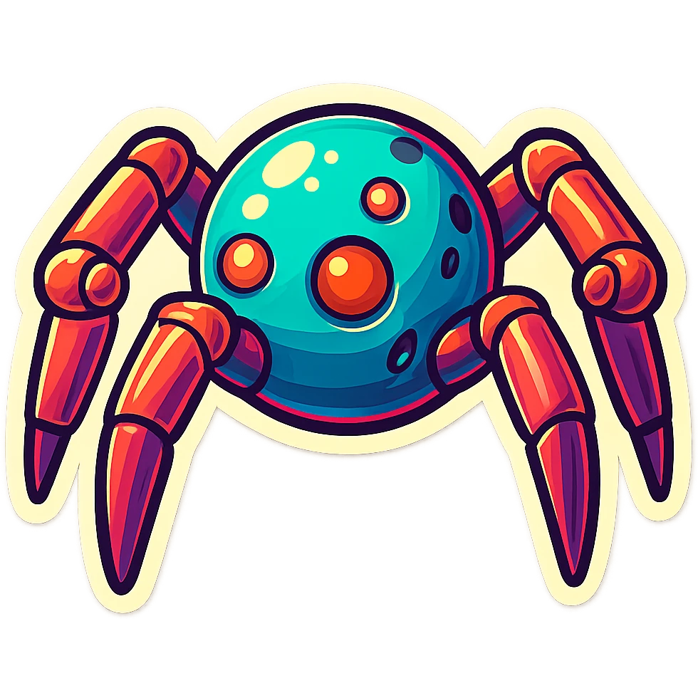 symmetrical 4 legged robot. center sphere with 4 evenly spaced legs. 1 leg extends from each side at sphere's equator walking emoji