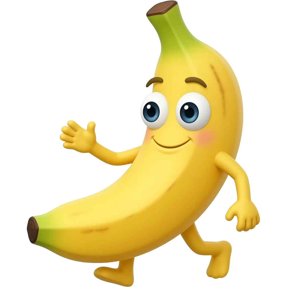 Custom iOS emoji with no blur and a white background. The topic of the emoji is "walking banana with eyes". It MUST maintain the general apple iOS emoji style. emoji