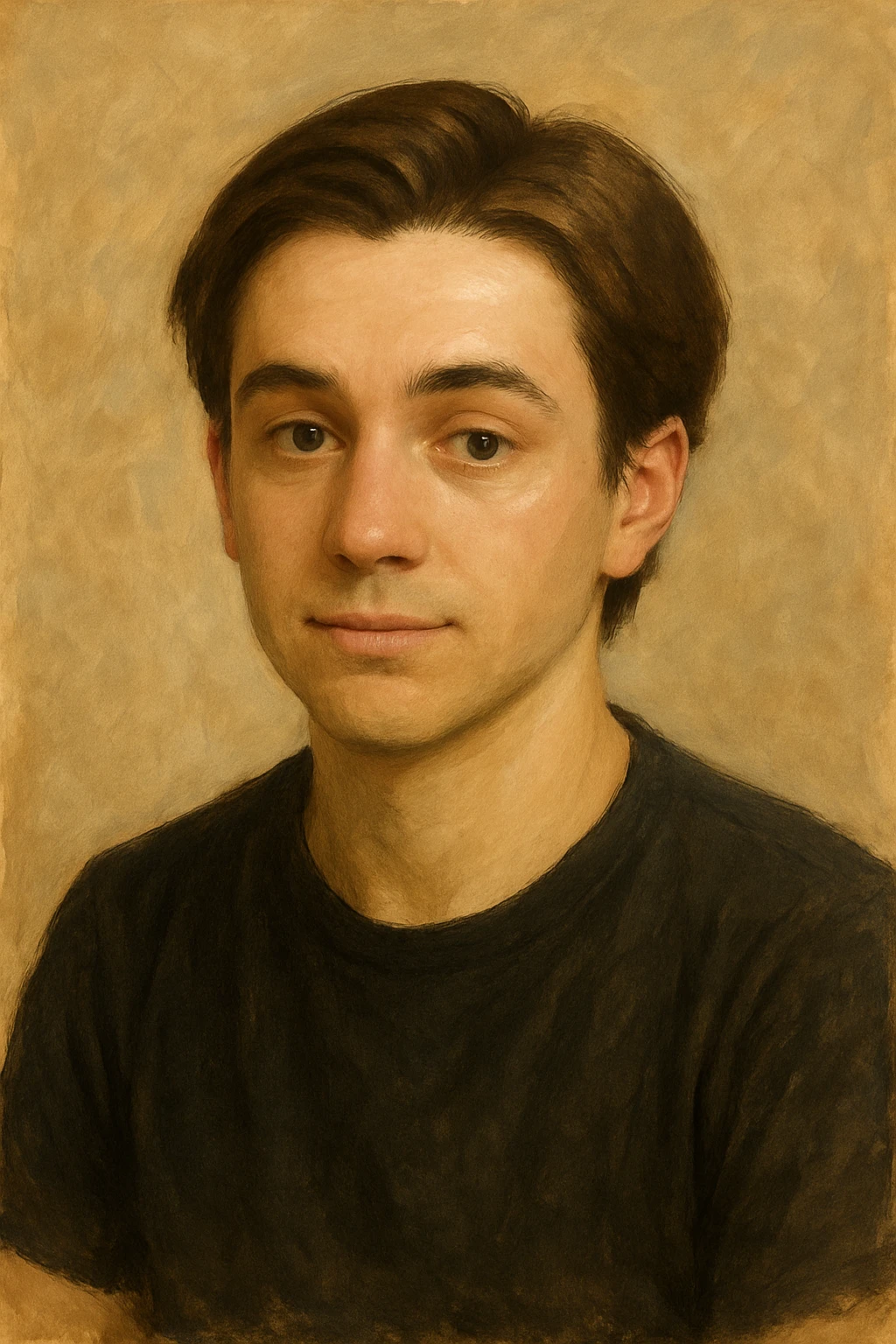 Create a smooth transitional animation between the two images, starting from a photorealistic portrait style and gradually shifting to a digital painting style, then moving towards a more stylized but still detailed character. emoji