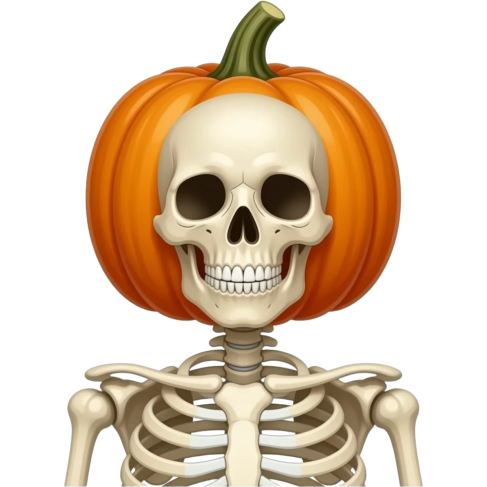 Pregnant skeleton with pumpkin on its head no nose emoji