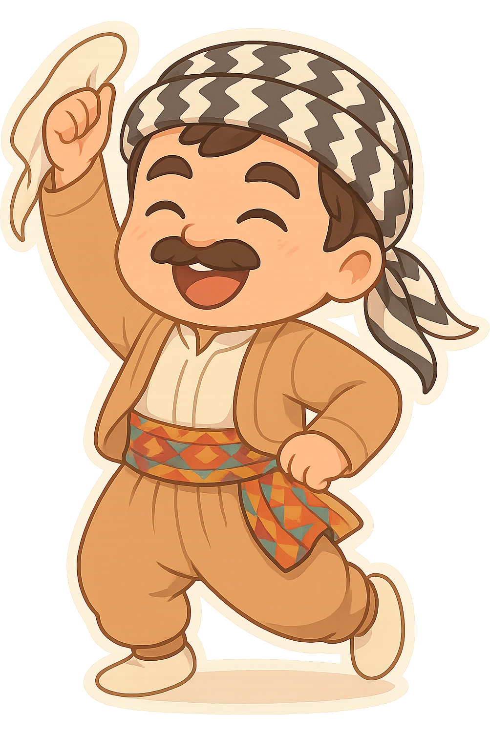 Create a chibi Kurdish cartoon sticker based on the reference image, showing a proud (confident) expression, with a transparent background. emoji