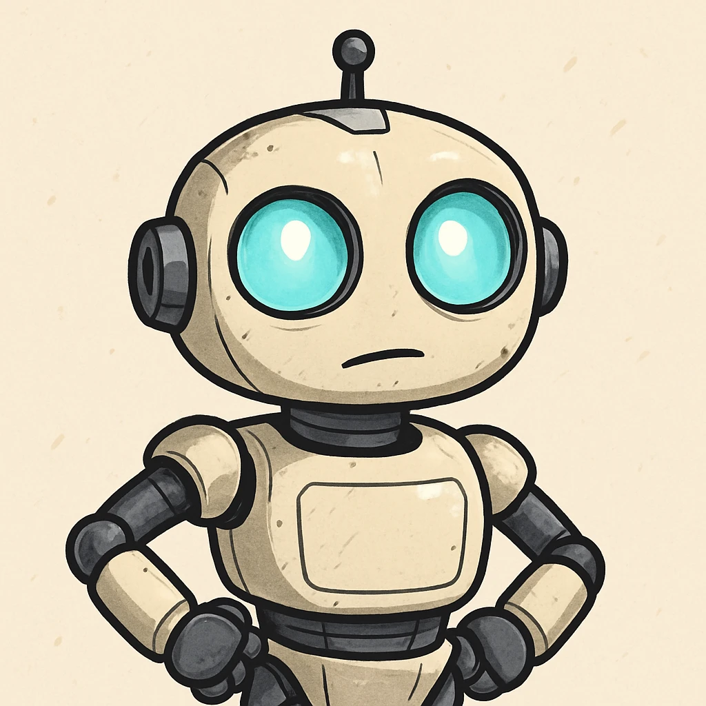 robot assistant with bright eyes staring intently, cartoon style, light background emoji