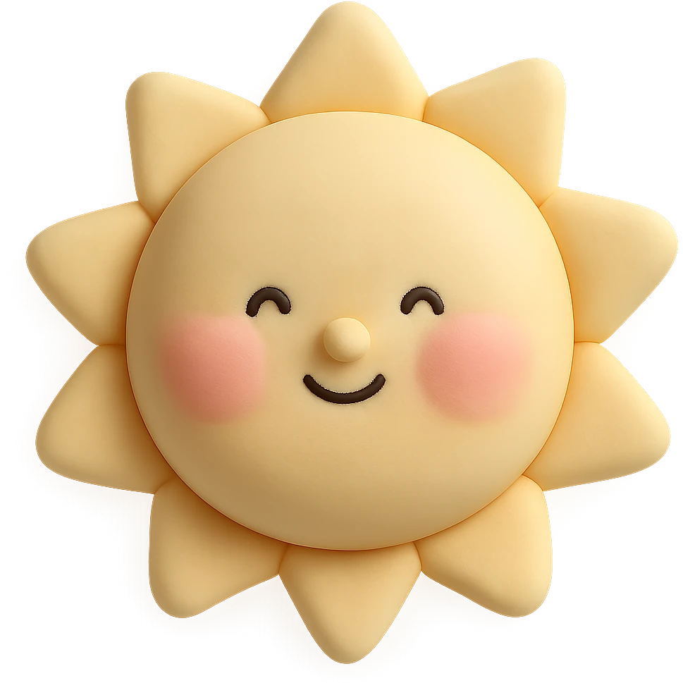 Remove the background, keep only the adorable puffy summer sun with blushing cheeks in fondant cake art style, transparent background. emoji