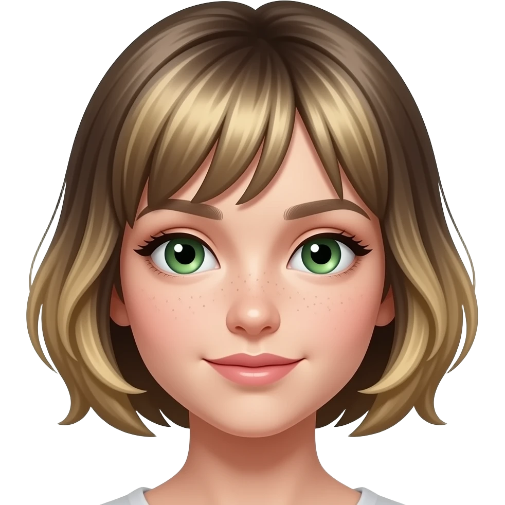 Girl,DARK blonde really shorthairwith highlights, Green eyes emoji