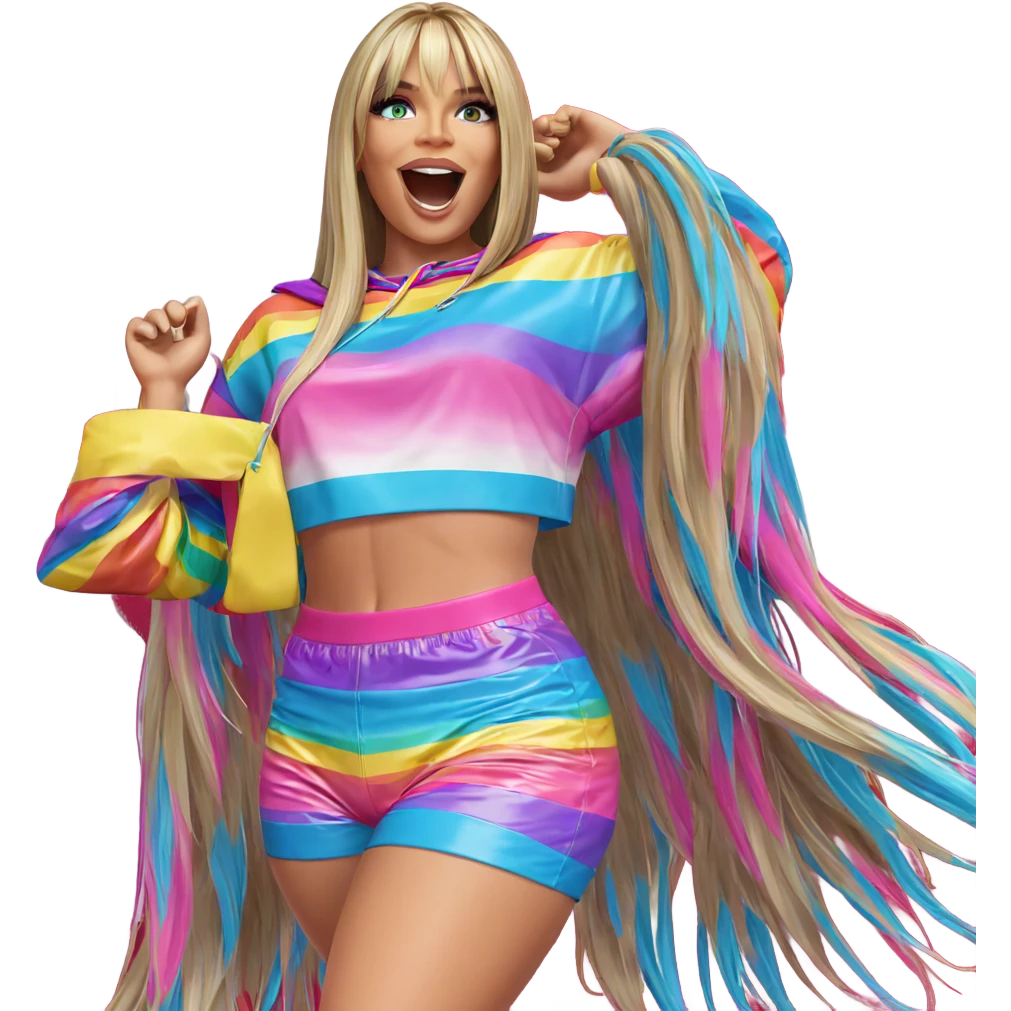 blonde girl in colorful outfit emoji