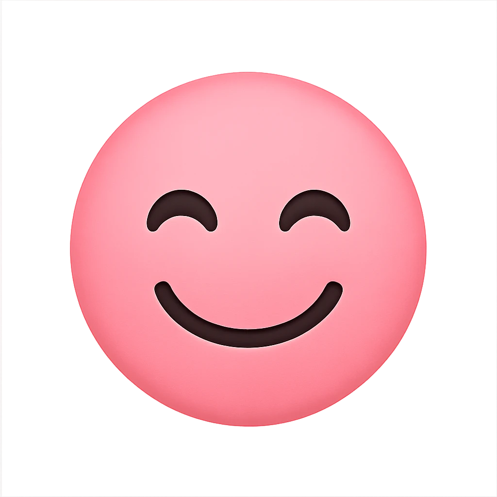 pink face with smiling expression emoji, digital illustration emoji
