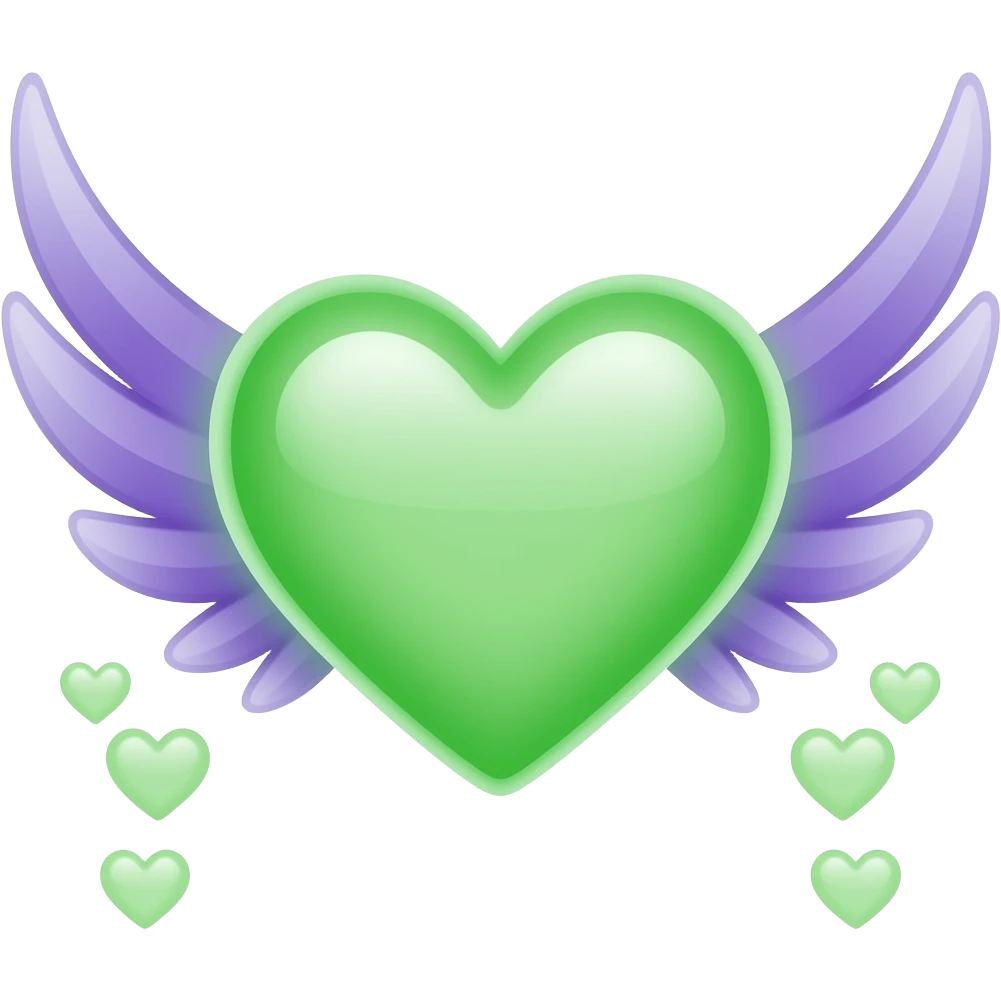 neon green and purple heart with wings emoji