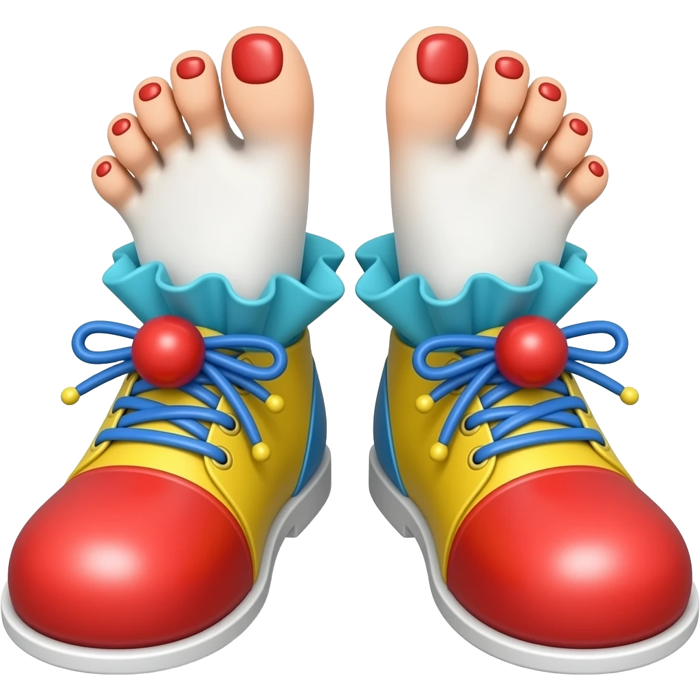 White feet with red toenails ripping of clown shoes emoji