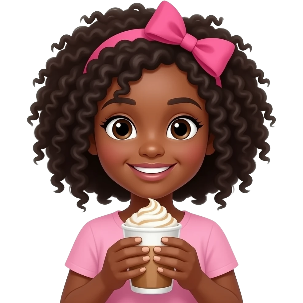 black girl with pink bow and a latte emoji
