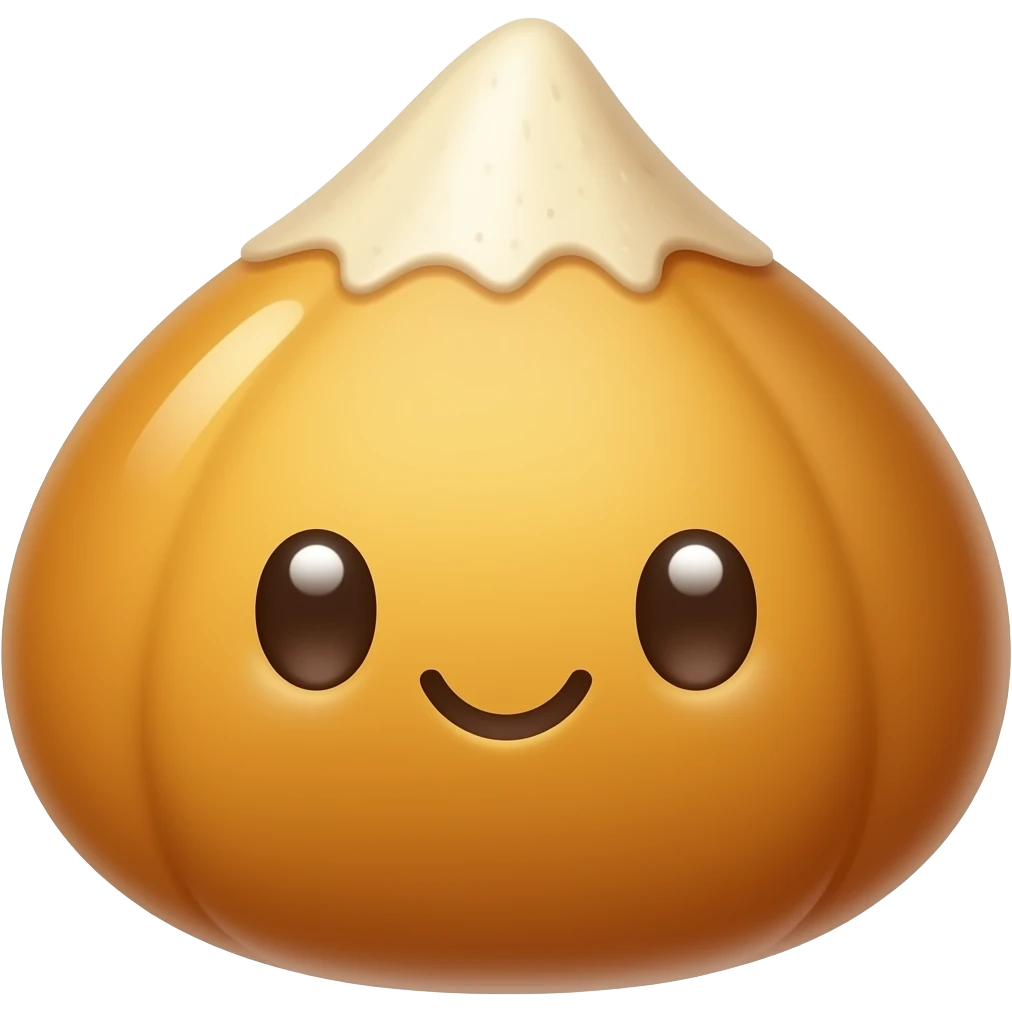 kawaii butter rice cake emoji, chestnut shape, three finger marks, glossy golden surface, simple icon style emoji