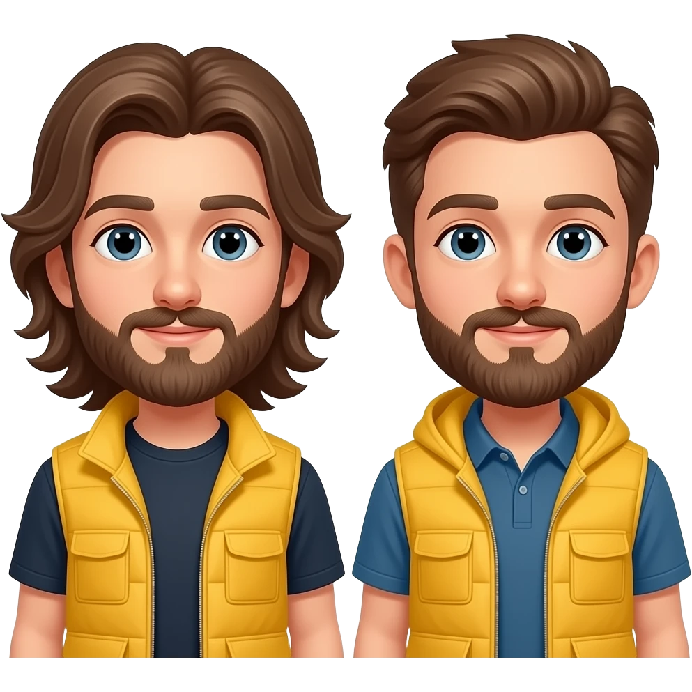 two boys with beard and yellow vest one with long hair emoji