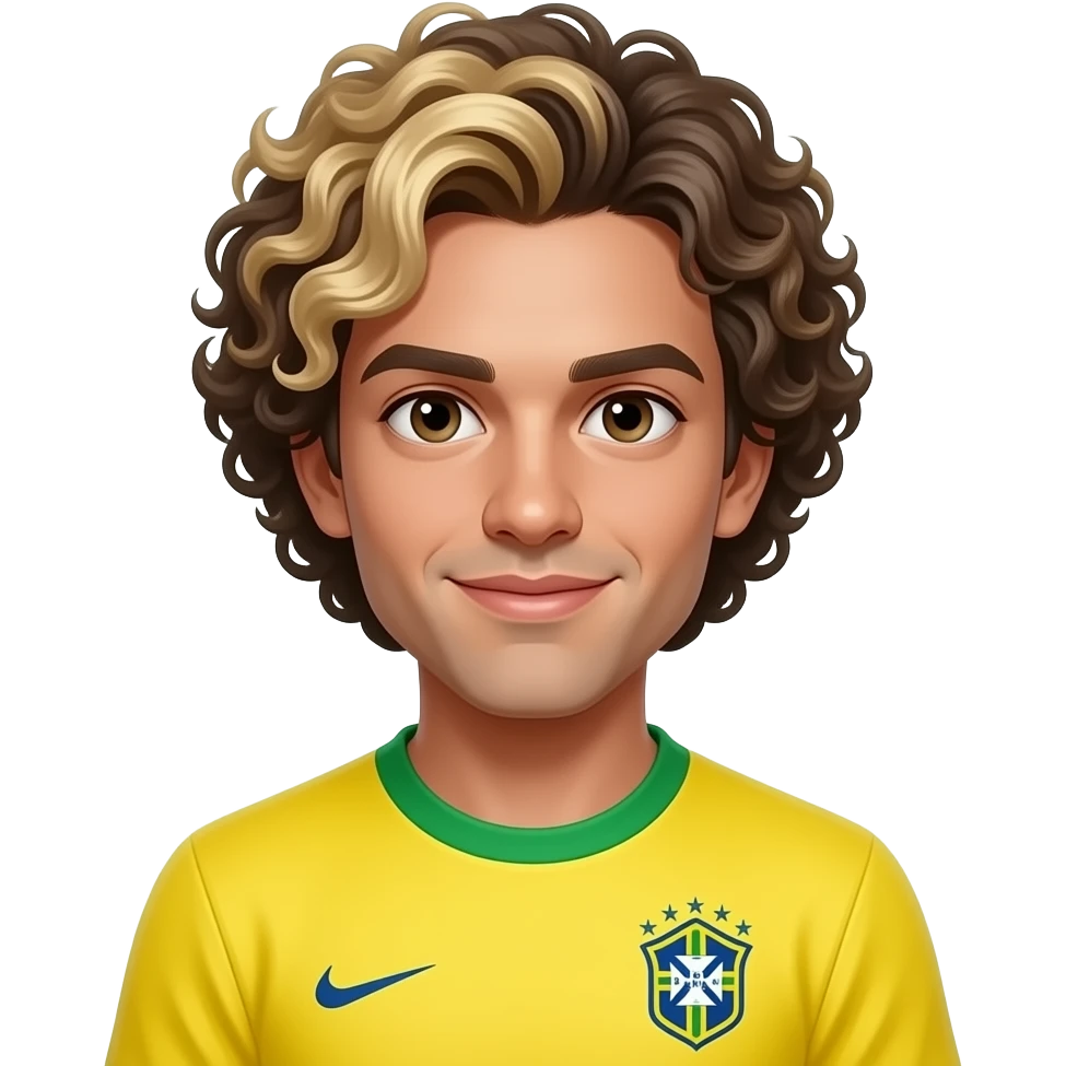 create a guy with curly hair with blond highlights and make sure add a brazilian shirt yellow for the character to be white emoji
