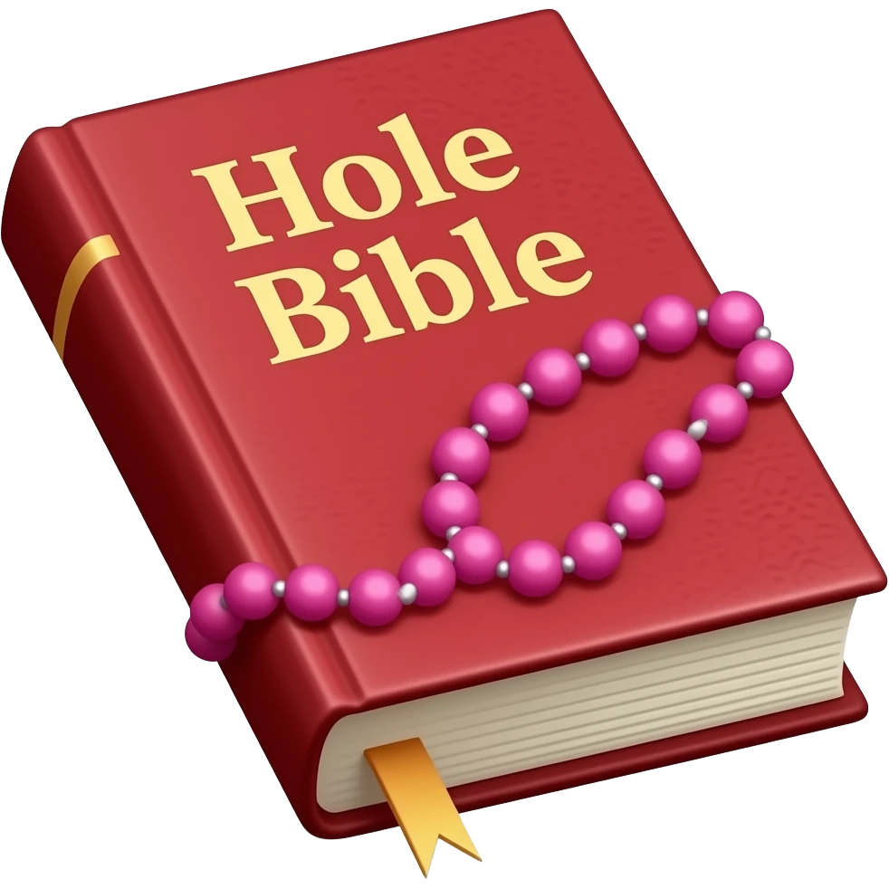 bíblia sagrada rosa com rosário rosa e título escrito Hole Bible emoji