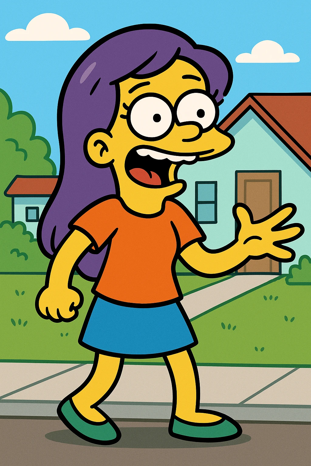character with long purple hair, cute cartoon style emoji