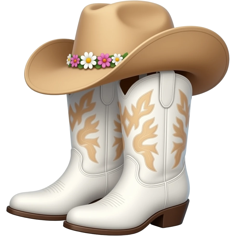 White boots with flowers on it and a cowboy hat emoji