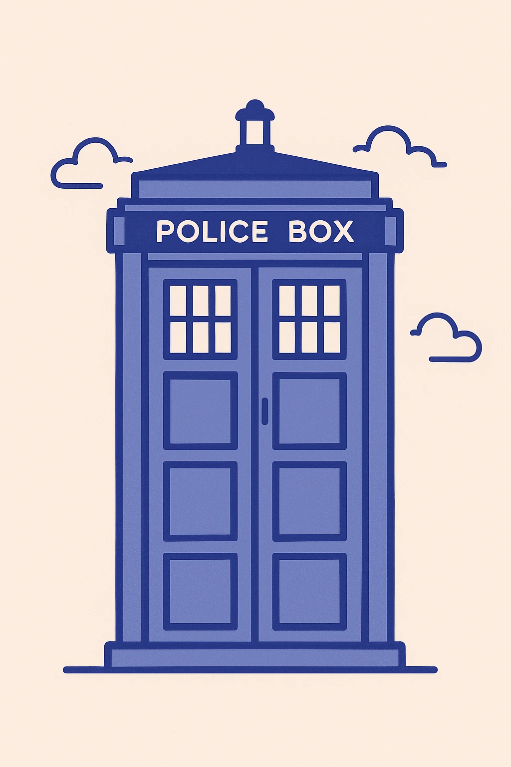 Tardis, iconic blue police box, clean modern illustration style emoji