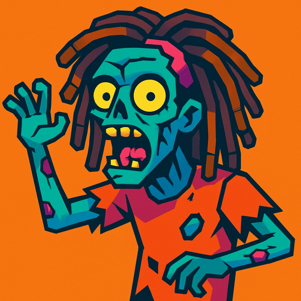 zombie with dreadlocks, detailed, expressive, vibrant toon style emoji