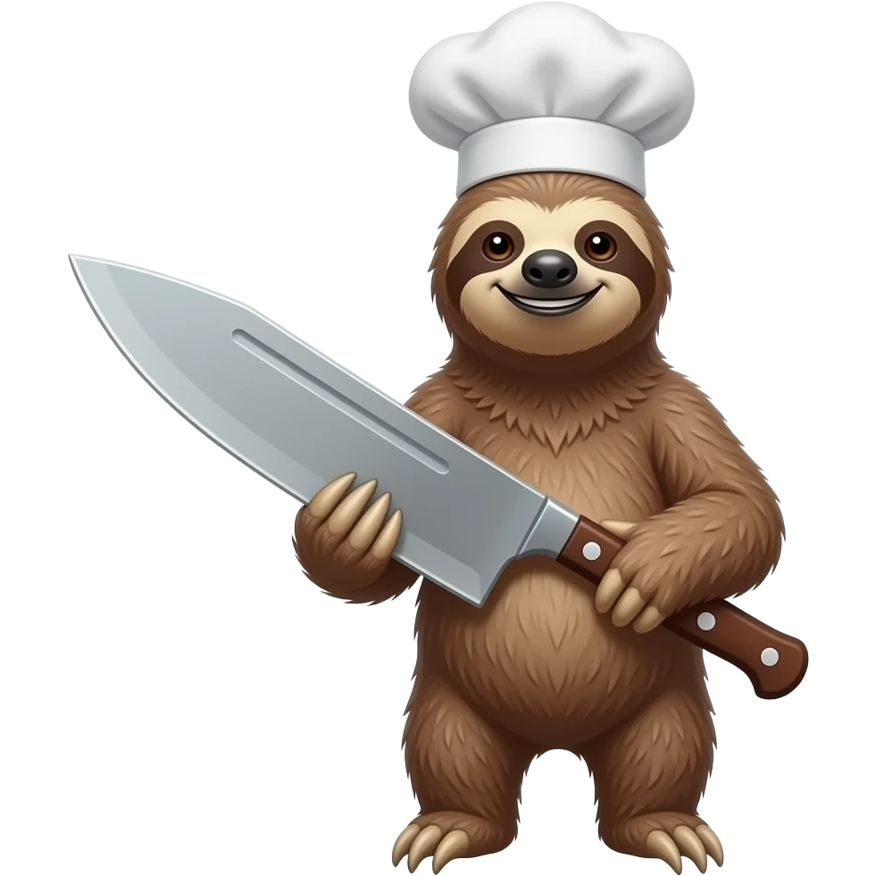 looking askance going smiling evil killer sloth w big chef's knife chef's hat emoji