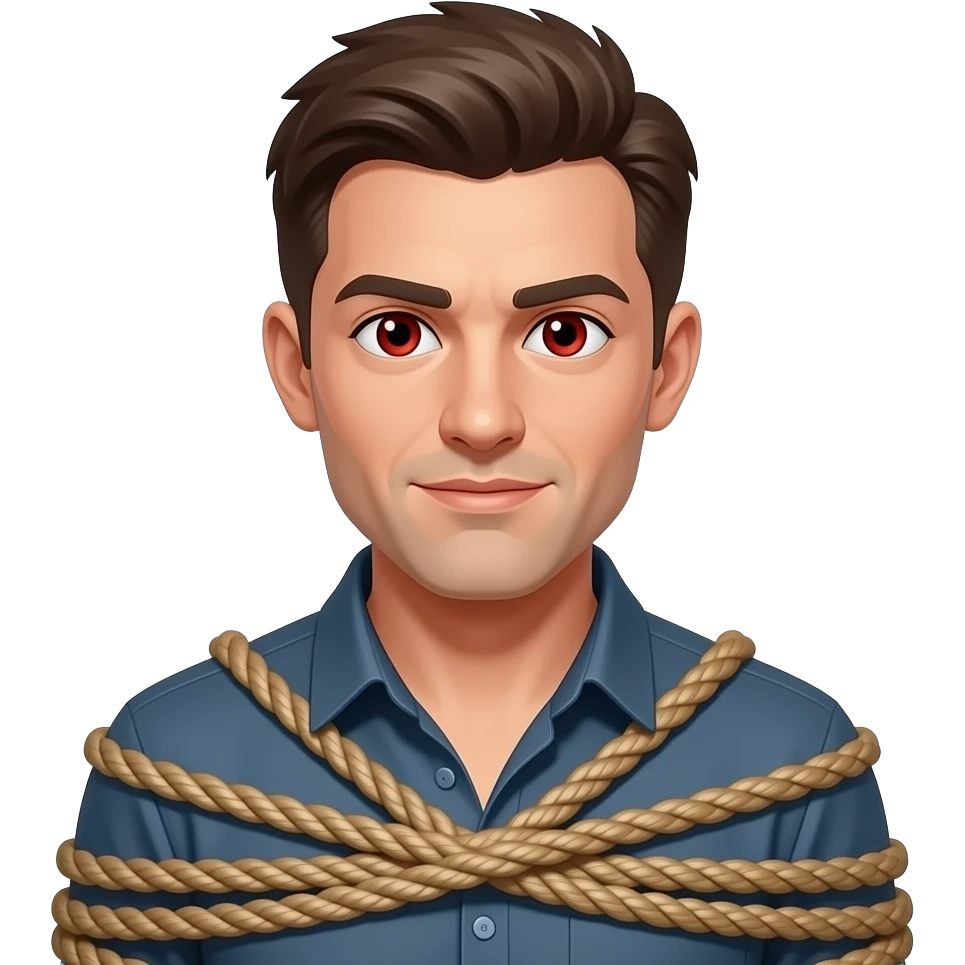 man wearing red eye tied up emoji