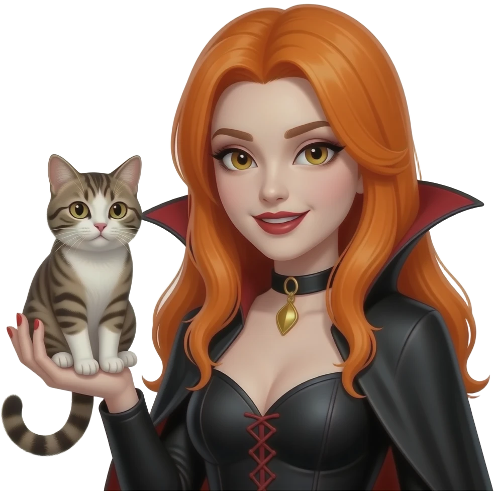 orange hair asian women Vampire with cat in hand emoji