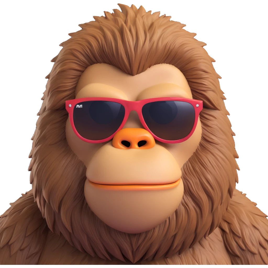 Bigfoot character in sunglasses, ultra crisp edges, high definition, expressive face, detailed fur emoji