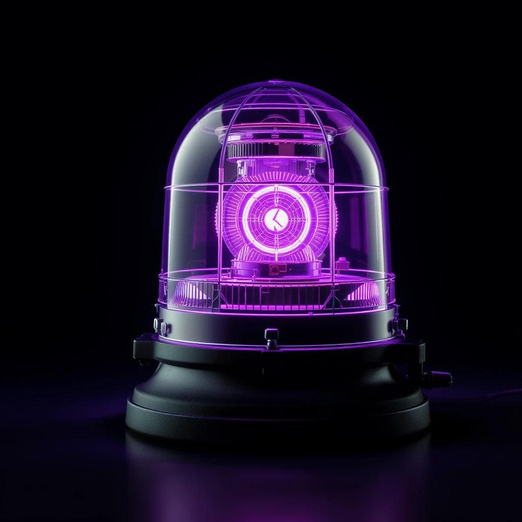a photorealistic emergency beacon, spinning, violet blue, with detailed lighting and reflections emoji