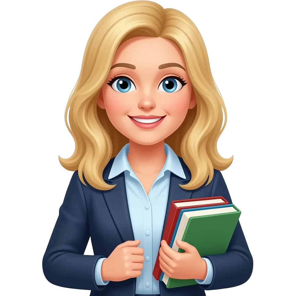 female librarian with blonde hair holding books emoji