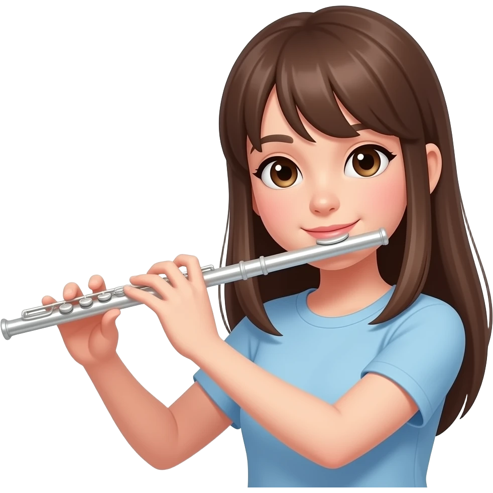 a white girl with straight hair playing flute emoji