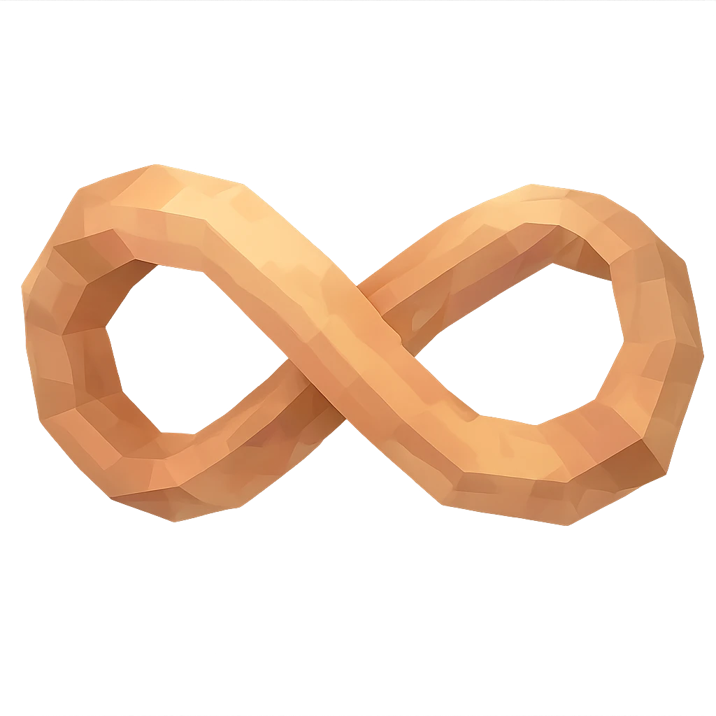 Transform the Mobius strip ribbon into an infinity symbol, maintaining the 3D silky ribbon texture, soft folds, and elegant color. The shape should clearly show the Mobius strip's single surface and twist, resembling an infinity symbol. Preserve the transparent background. emoji