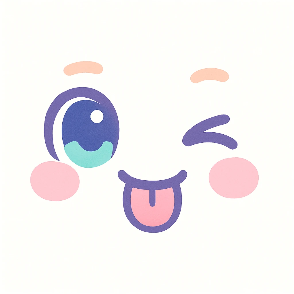 kawaii style face with one eyelid pulled down and tongue out, mischievous and cute emoji