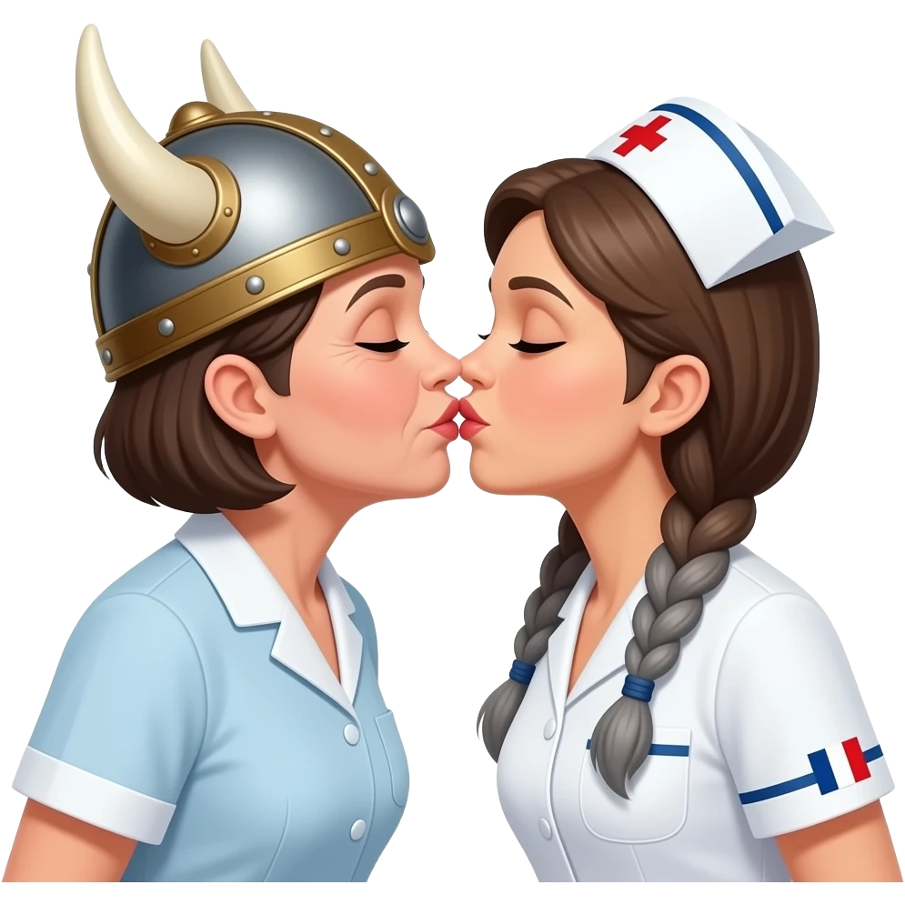 Viking helmet opera gray braids old woman french kissing shortest hair brunette granny woman nurse emoji