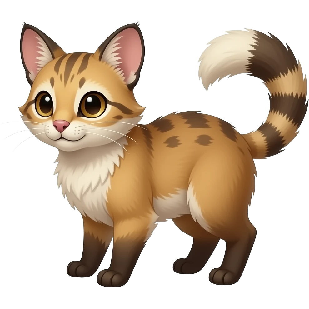 Greyish brownish beige ginger, soft realistic romantic vintage antique divine beautiful elegant pretty precious cute young youthful Fakémon-Pokémon-opossum-feline-mouse-serval-caracal-chinchilla-Minccino-Cinccino-Meowstic-rodent-hybrid-creature with a tufted tail (full body) emoji