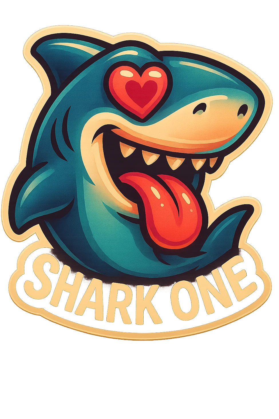 mouth open with tongue out
heart shaped eye
add the words “ Shark One " in White emoji