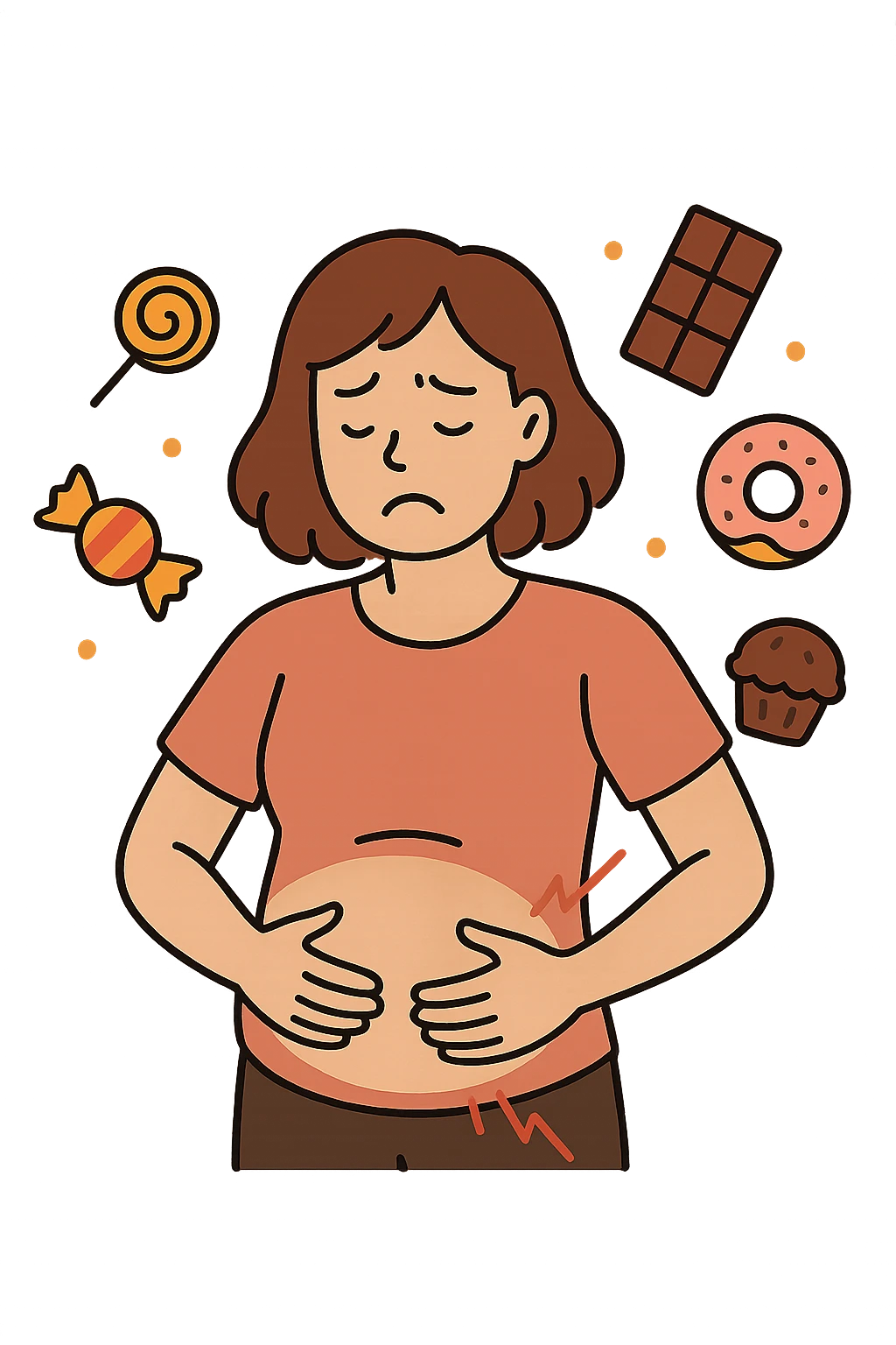 gonfiore addominale e voglia di dolci emoji