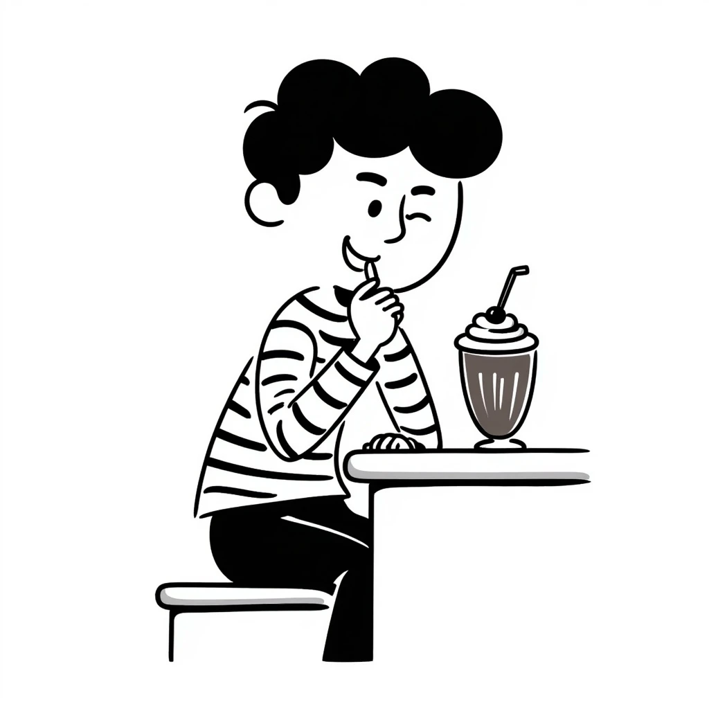 Add whipped cream on top of the chocolate milkshake, keep the hand-drawn doodle style. emoji