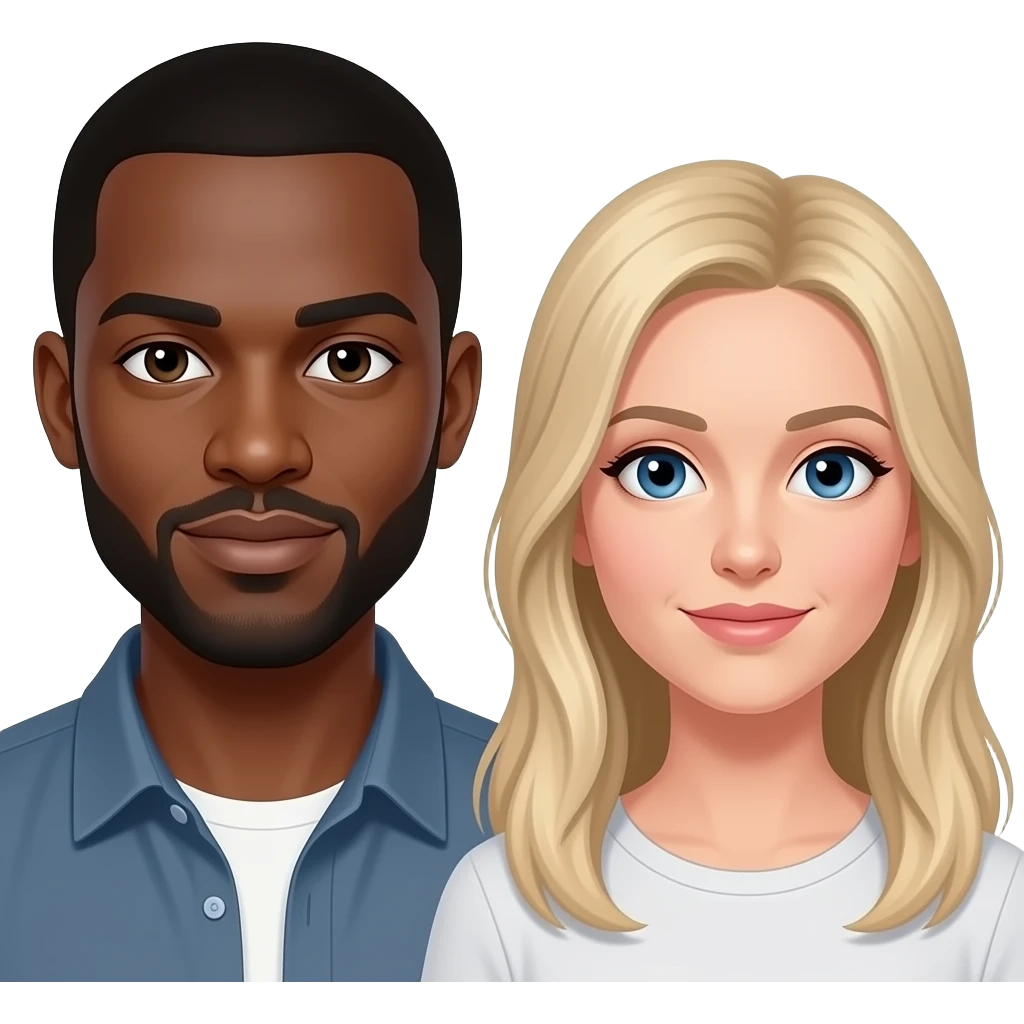 African man and Caucasian woman with blonde hair and blue eyes emoji