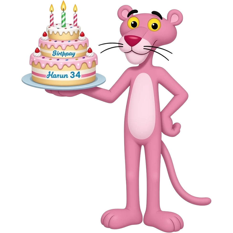 İyi ki doğdun Harun 34 yazan pastayı pembe panter tutuyor emoji