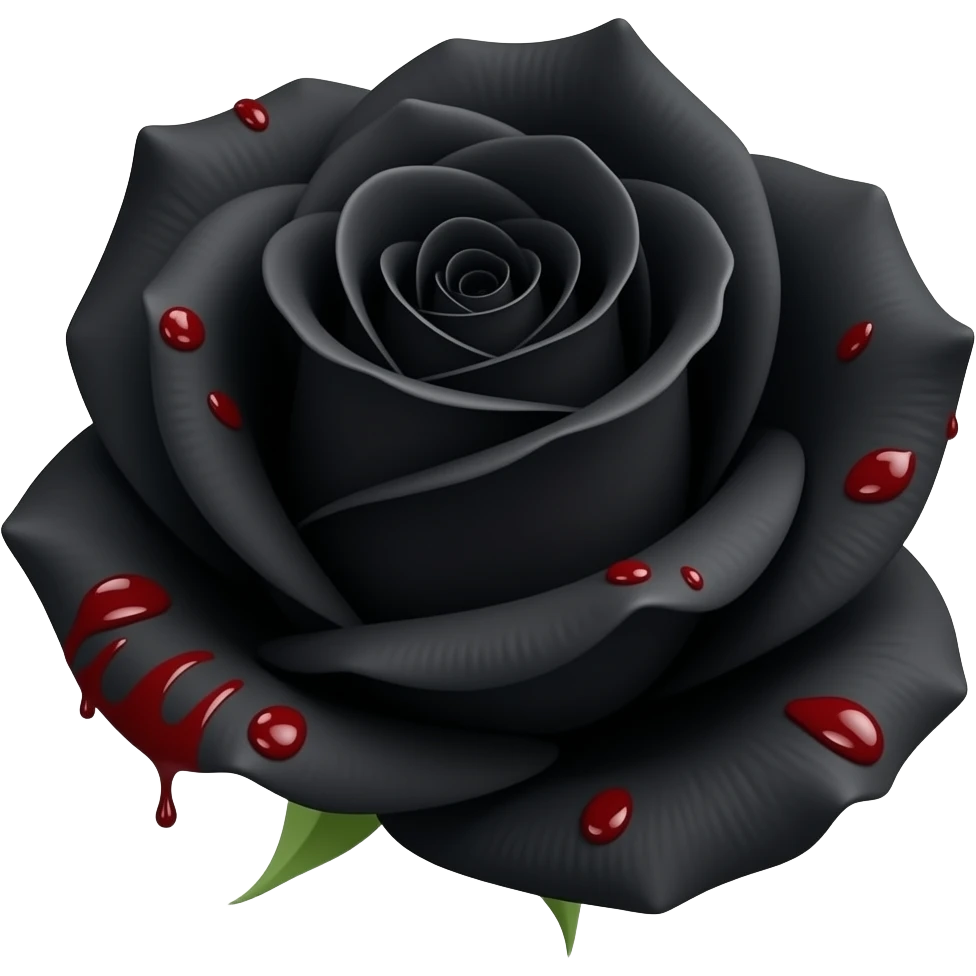 Open Black rose  with blood droplets on it. emoji