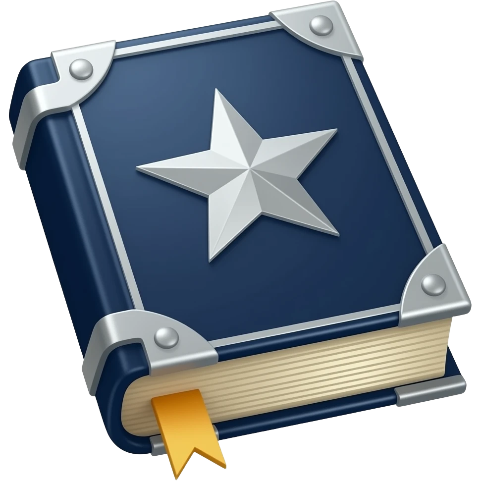 navy blue spellbook with silver four pointed star on cover emoji