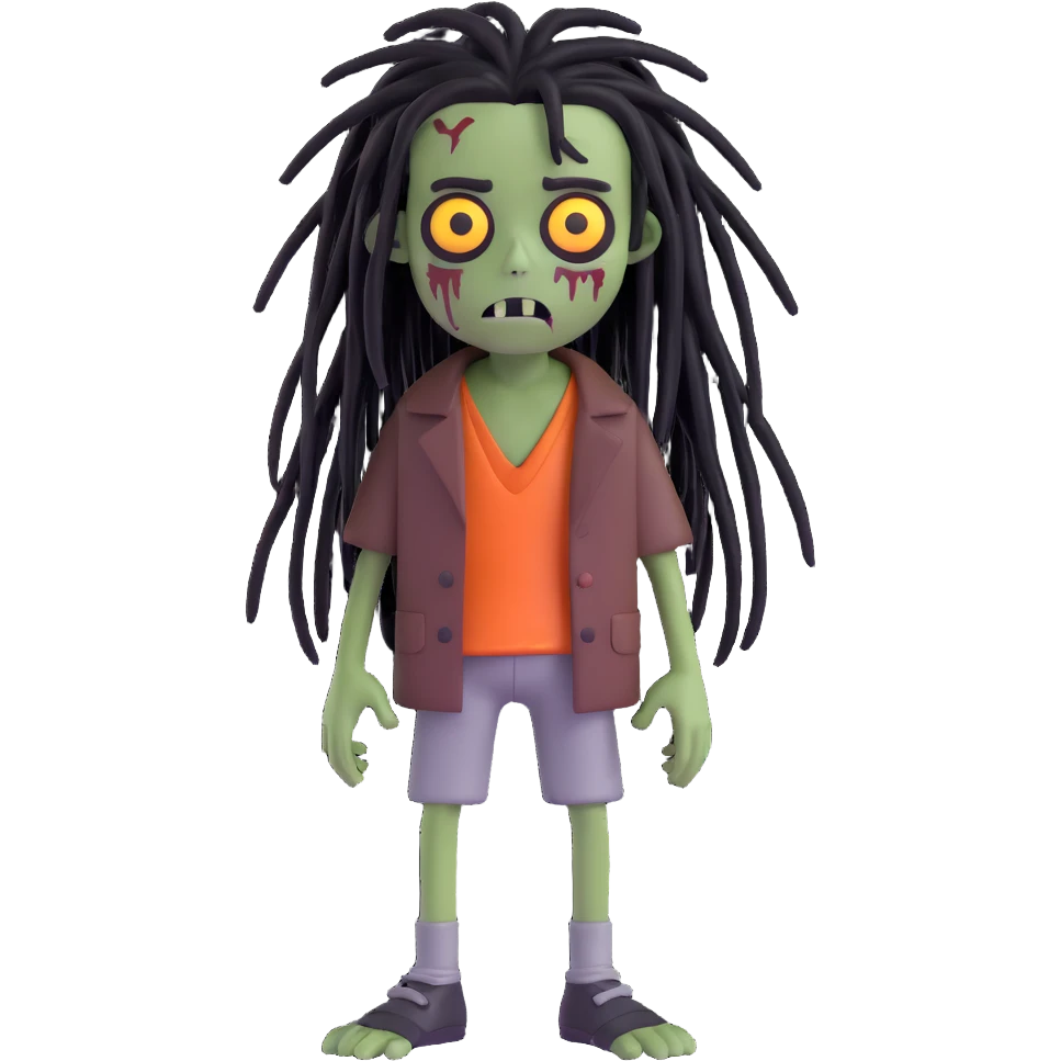 creepy boy zombie, black medium-long dreadlocks, emo vibe, dark and spooky look emoji