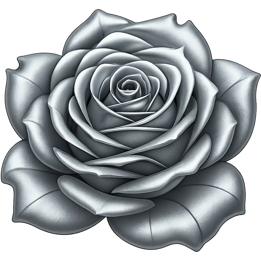 Make the frozen rose metallic in a style that resembles emoji style, with no background. emoji