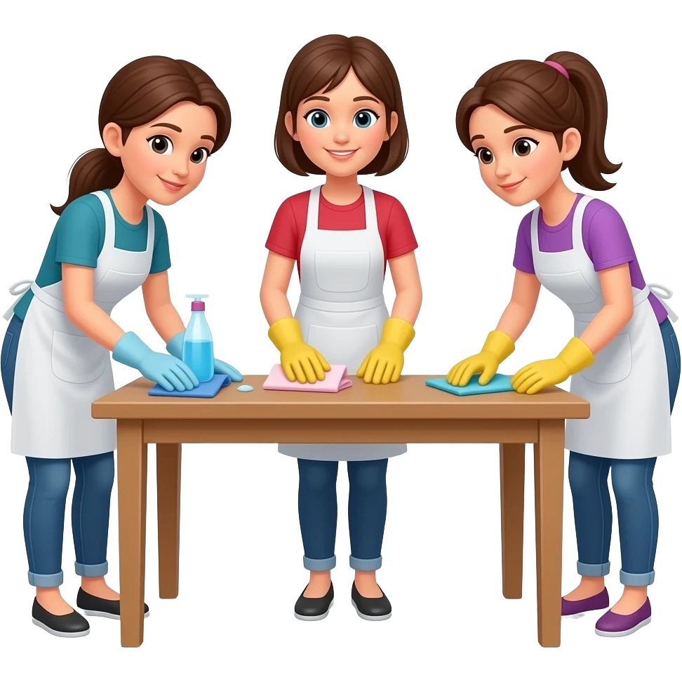 three females cleaning table emoji