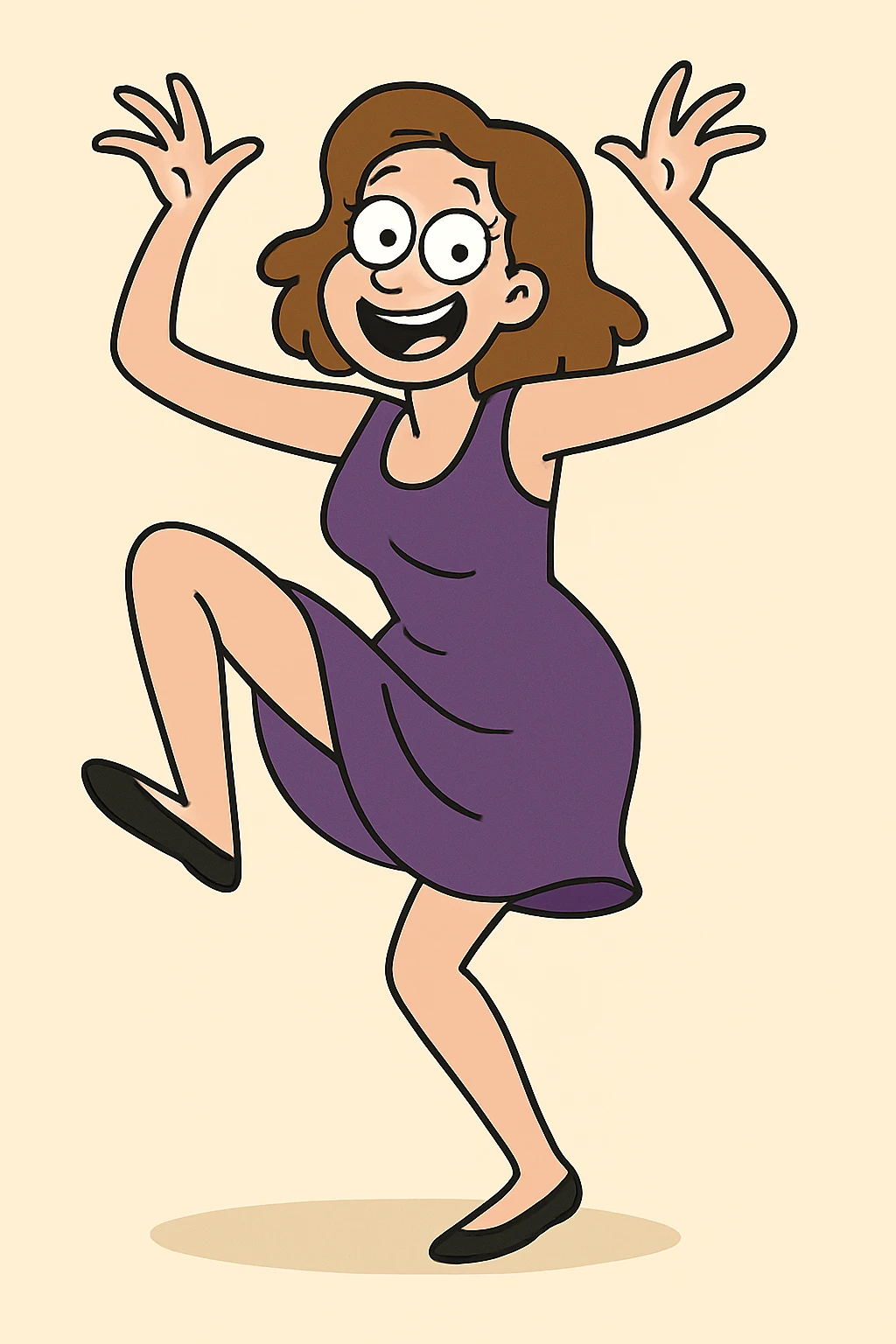 Change the dress to purple, keep the woman dancing poorly in the same style and pose. emoji