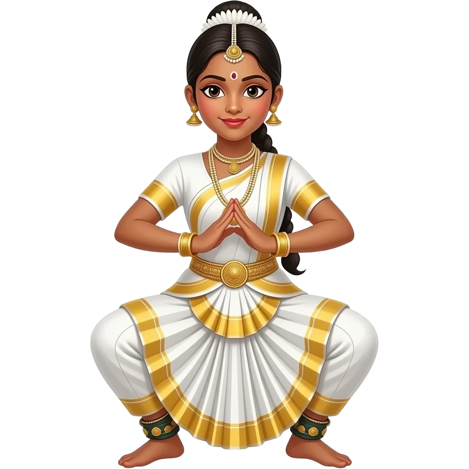 Light brown skin girl in a bharatnataym dress with actual bharatnatayam pose emoji