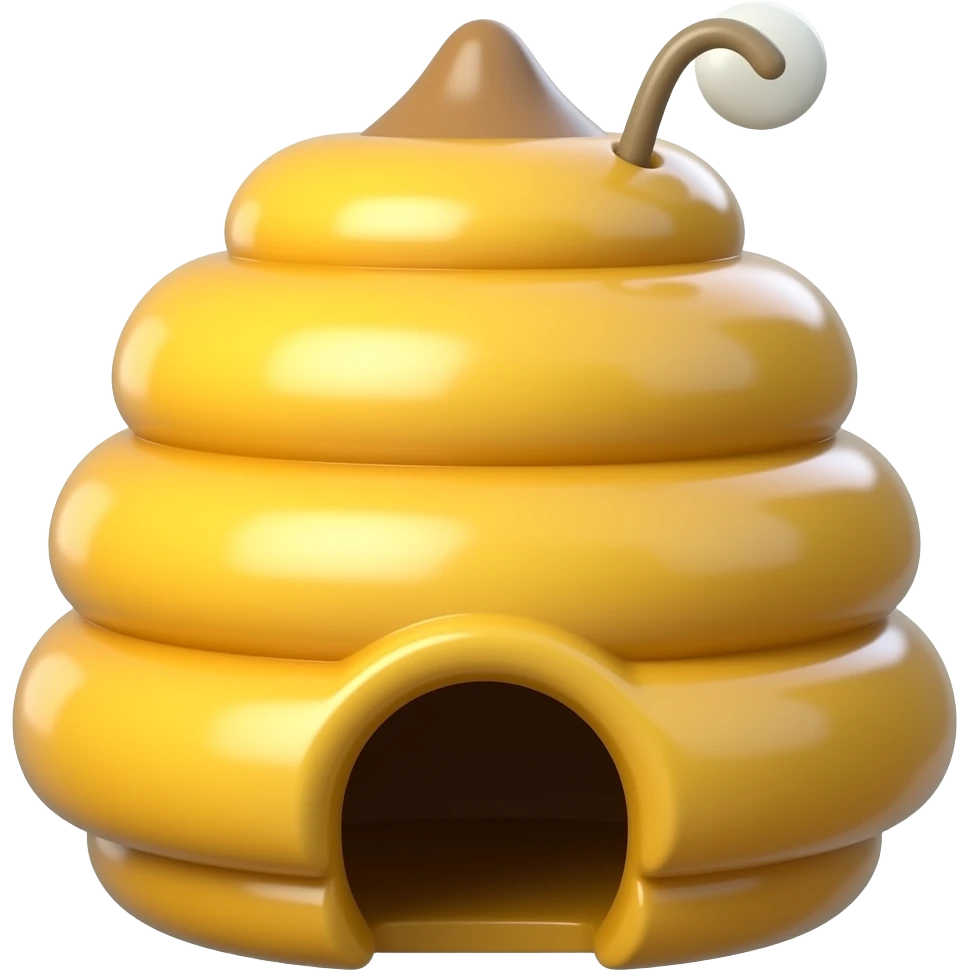 A cute beehive, 3D rendered, soft lighting, warm golden and yellow tones, smooth and glossy surface, small round entrance hole, sitting on a light neutral background, Apple emoji style, playful and friendly, high detail emoji