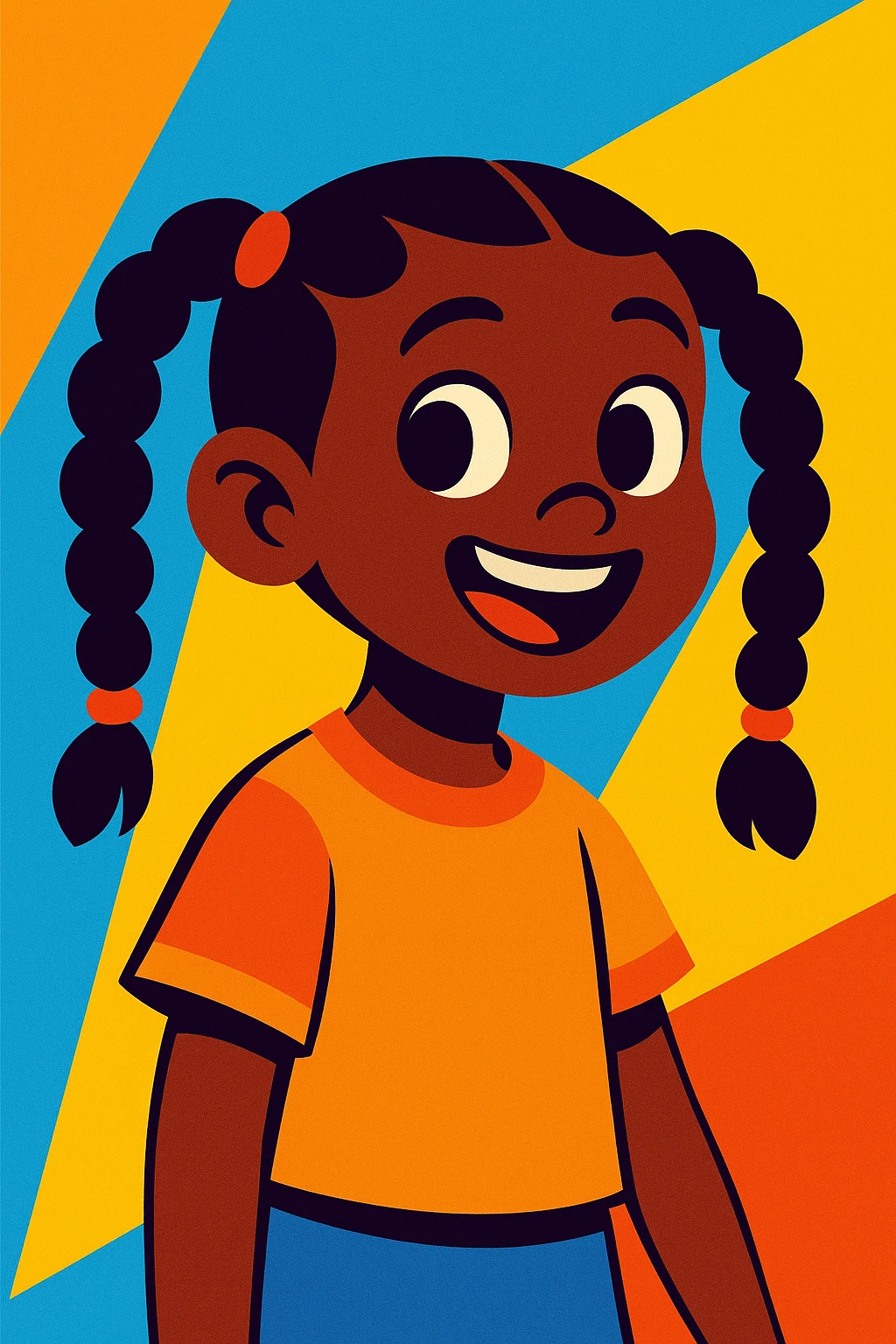 little black girl with braids, vibrant cartoon style emoji